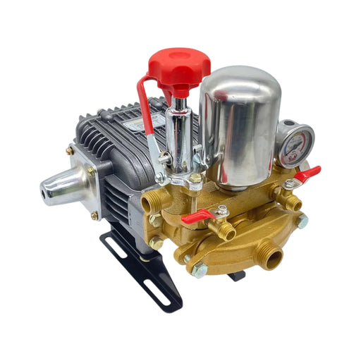Close-up of TG-70B3 pump head with red regulator and pressure gauge