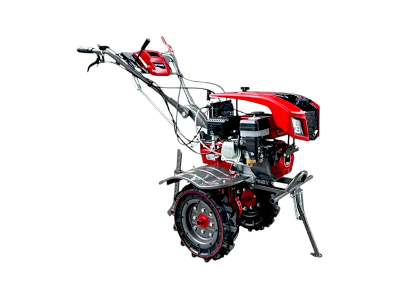 RIGA-ITALY KPE-1000 power weeder with 7HP petrol engine and electric start for field cultivation.

