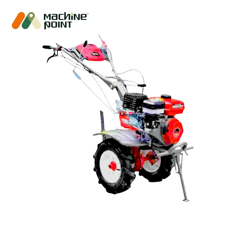 KP-850 tiller from Machine Point featuring 4-stroke petrol engine, manual start, and 4.0-8 tyres.

