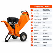 Wood chipper shredder for branches up to 4 inches diameter