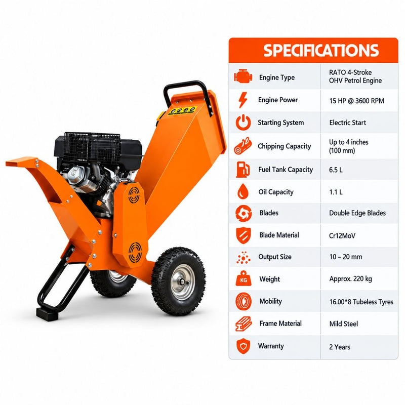 Wood chipper shredder for branches up to 4 inches diameter