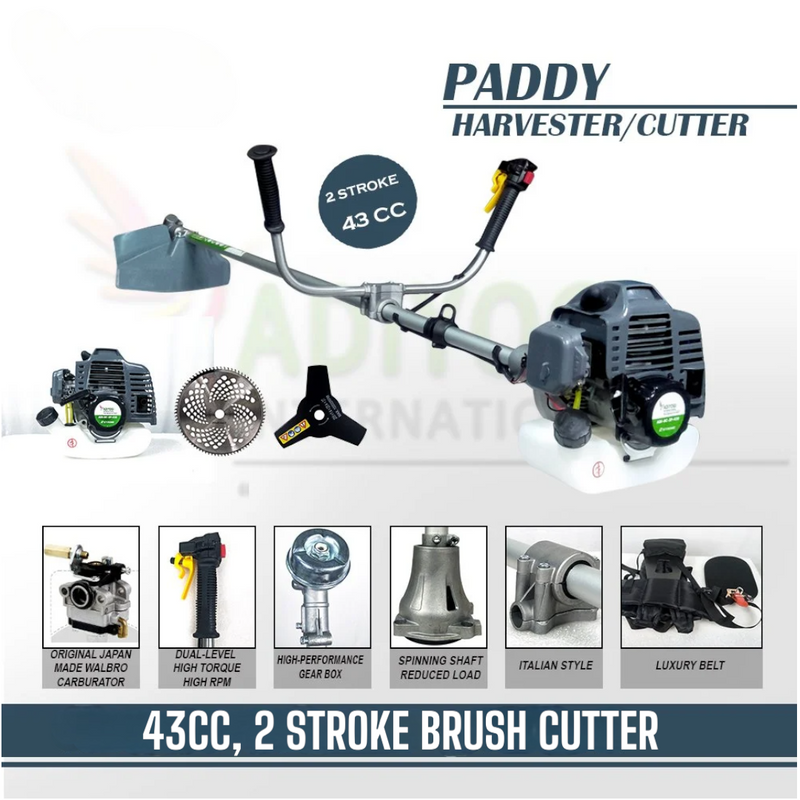 2-stroke petrol brush cutter with 43cc engine and ergonomic Honda handle grip