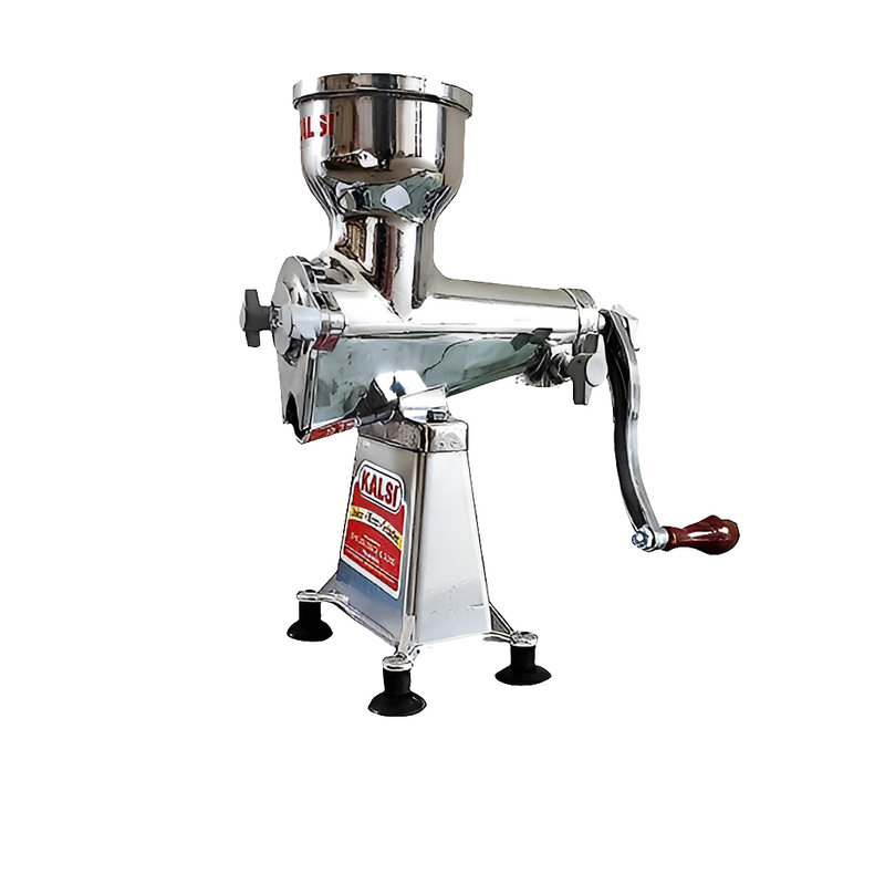 Manual stainless steel flour grinder with hand crank – ideal for home use to grind grains, spices, and pulses with traditional touch and ease.