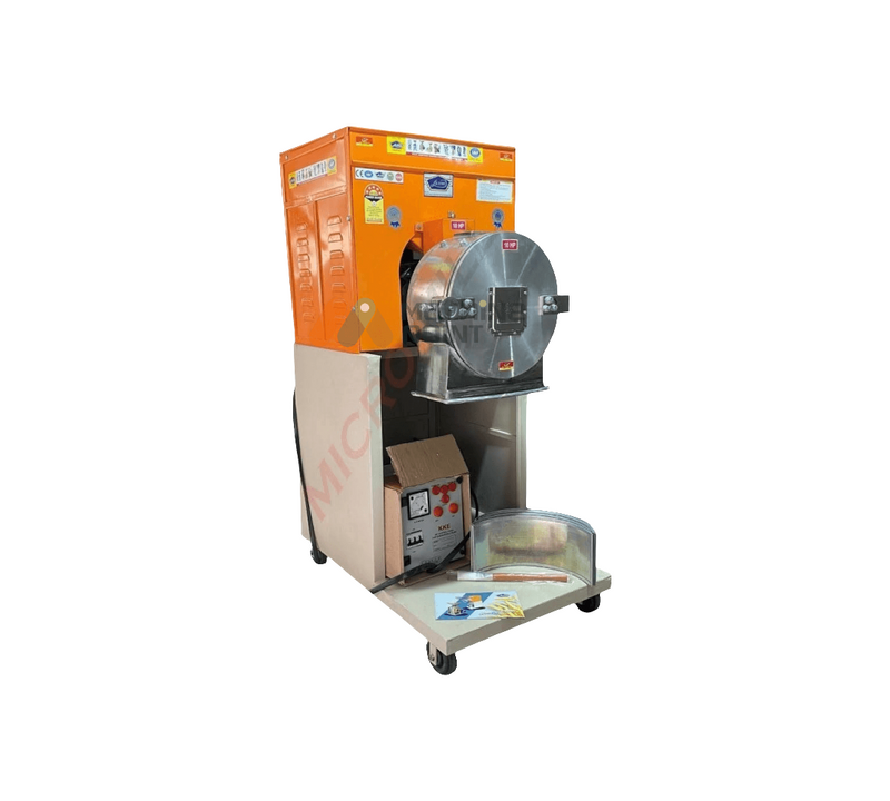 Automatic goli making machine with stainless steel drum and control panel – ideal for Ayurvedic tablets, herbal balls, and medicinal formulations.