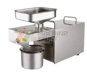 Mini oil mill machine with stainless steel body, hopper feeder, and oil outlet – ideal for cold pressing groundnut, mustard, sesame, and sunflower seeds at home or small businesses.