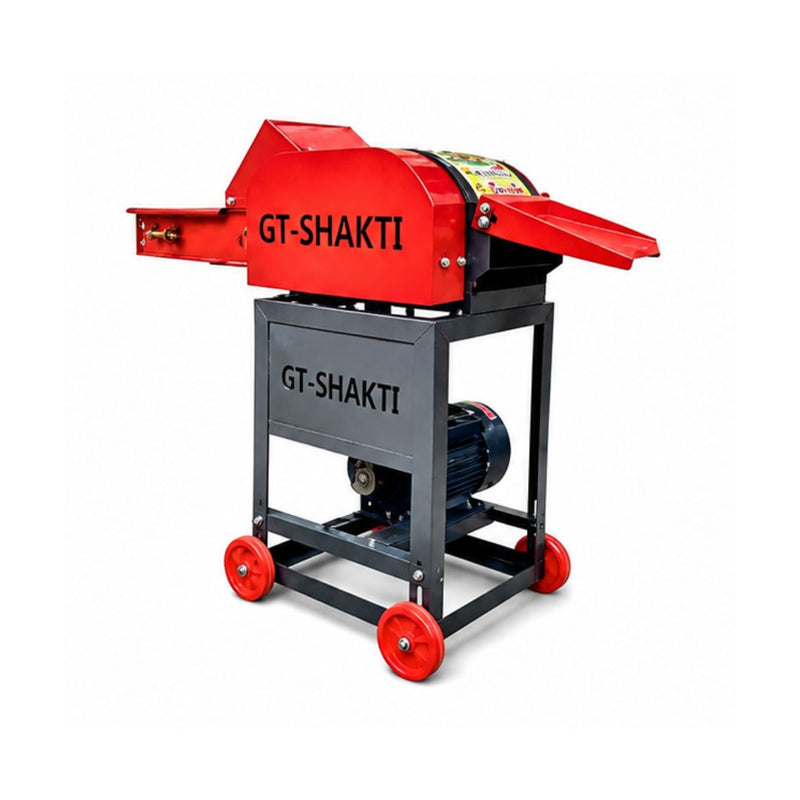 Chaff cutter with gear and conveyor for cutting green grass, straw and cattle fodder