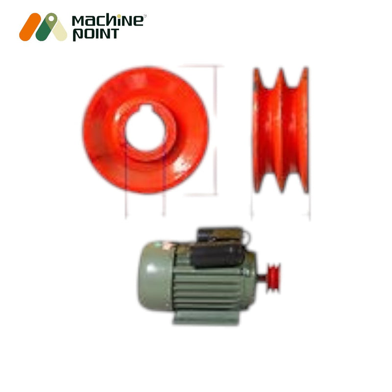 Cast iron motor pulley with 2 grooves – built for stable drive and minimal vibration in mini rice mills.

