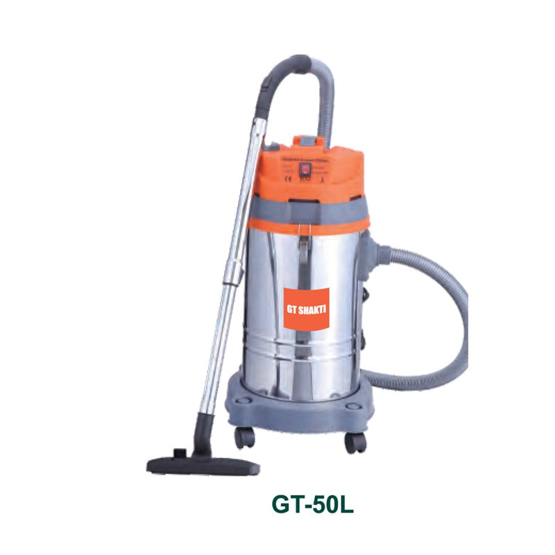 Dry vacuum cleaner with compact body, front-facing dust collection tank, and flexible suction hose – ideal for home and office cleaning.