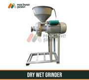 Dry Wet Grinder Machine, a versatile industrial-grade appliance for efficient grinding and processing of various materials, displayed on a metal frame.