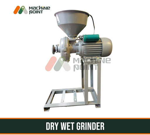 Dry Wet Grinder Machine, a versatile industrial-grade appliance for efficient grinding and processing of various materials, displayed on a metal frame.