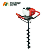 Hole digger machine with petrol engine, accessories, and safety gear

