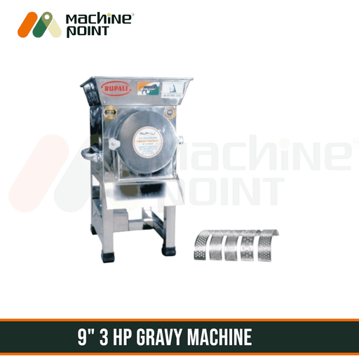 Stainless steel 9" 3HP gravy machine by RUPALI, a high-performance industrial food processing equipment for commercial kitchens and catering operations.