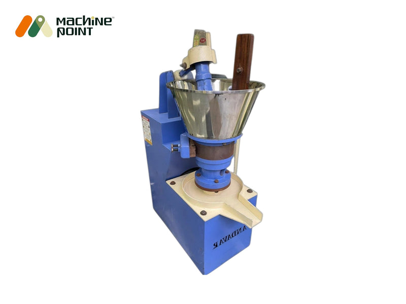Cold press oil mill machine with wooden pestle and stainless steel bowl for natural oil extraction
