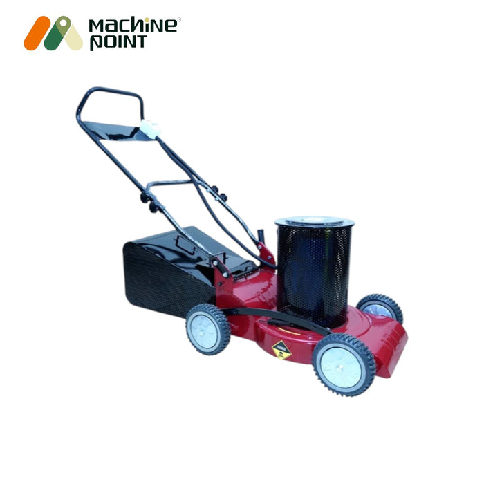 Heavy steel lawn mower with cutting height adjustment and MCB switch

