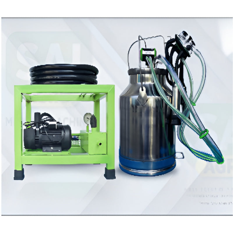 High-capacity 200 LPM monoblock milking machine with vacuum pump and 25L stainless steel can