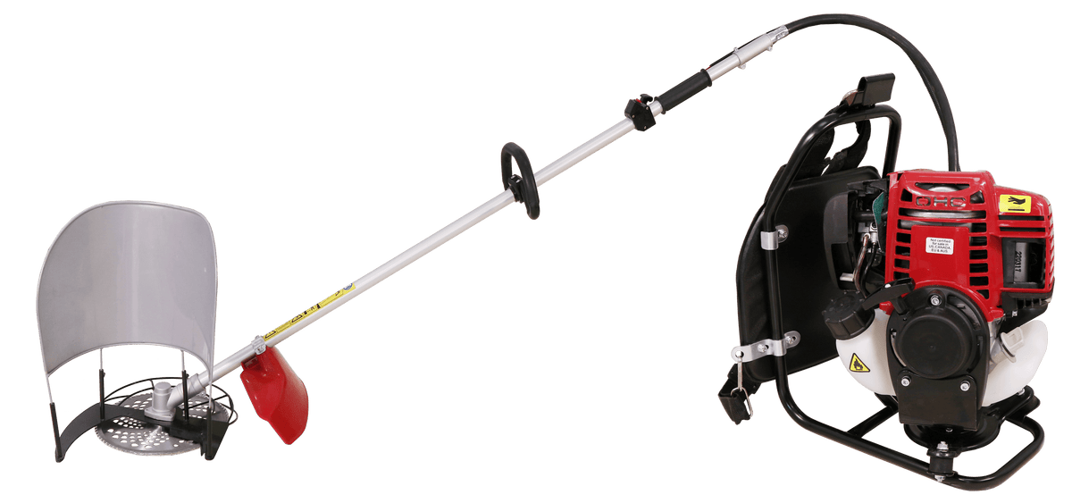 Powerful 4-stroke backpack brush cutter, ideal for commercial and industrial agricultural use. Sturdy design with adjustable handle for versatile operation.