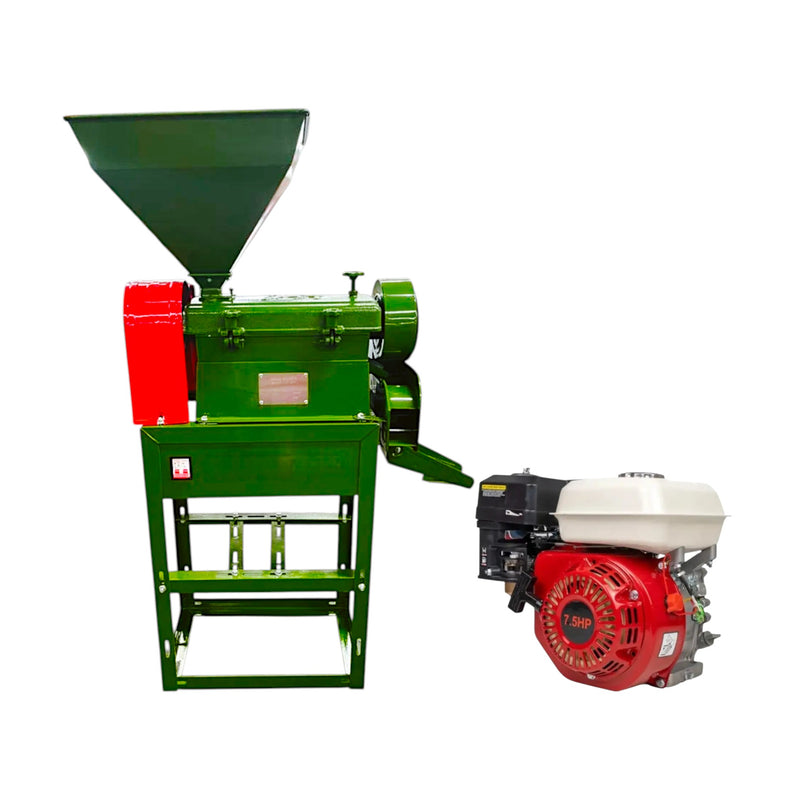 Field-use mini rice mill with paddy cleaner, sheller, and polisher

