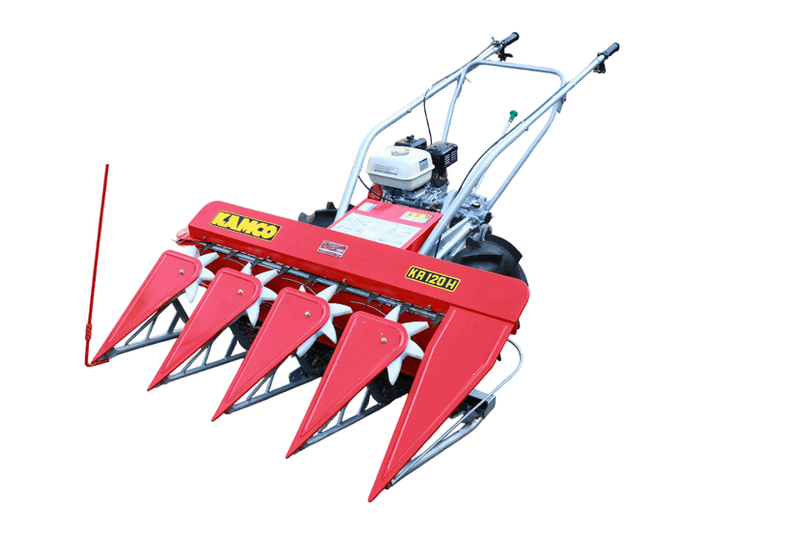 Kamco KR120H self-propelled power reaper harvesting crops in wet field conditions with high precision and speed