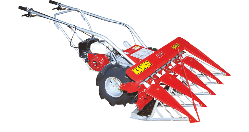 Kamco Power Reaper KR120H front view showing Honda GX160 engine and crop cutting blade mechanism for efficient field harvesting”