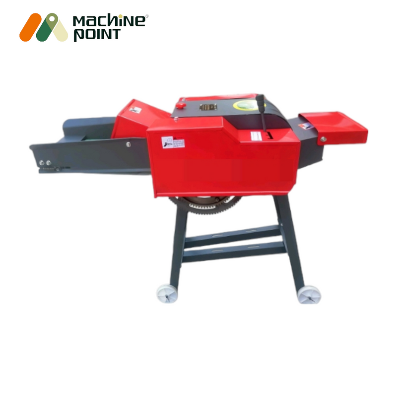 Chaff cutter machine with 3HP single-phase motor, large feeding hopper, and sharp blades – ideal for cutting green and dry fodder for cattle in small to medium farms.