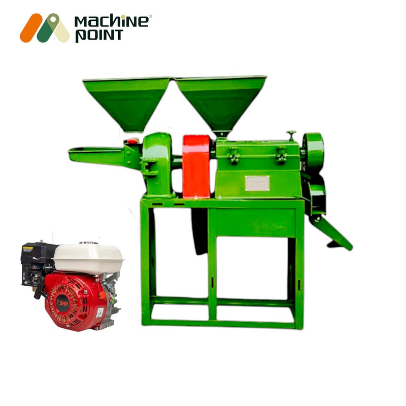 Machine Point commercial rice mill with round hopper and engine

