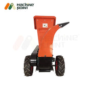 Industrial-grade wood chipper with 13-inch tyres and compact wooden box packaging